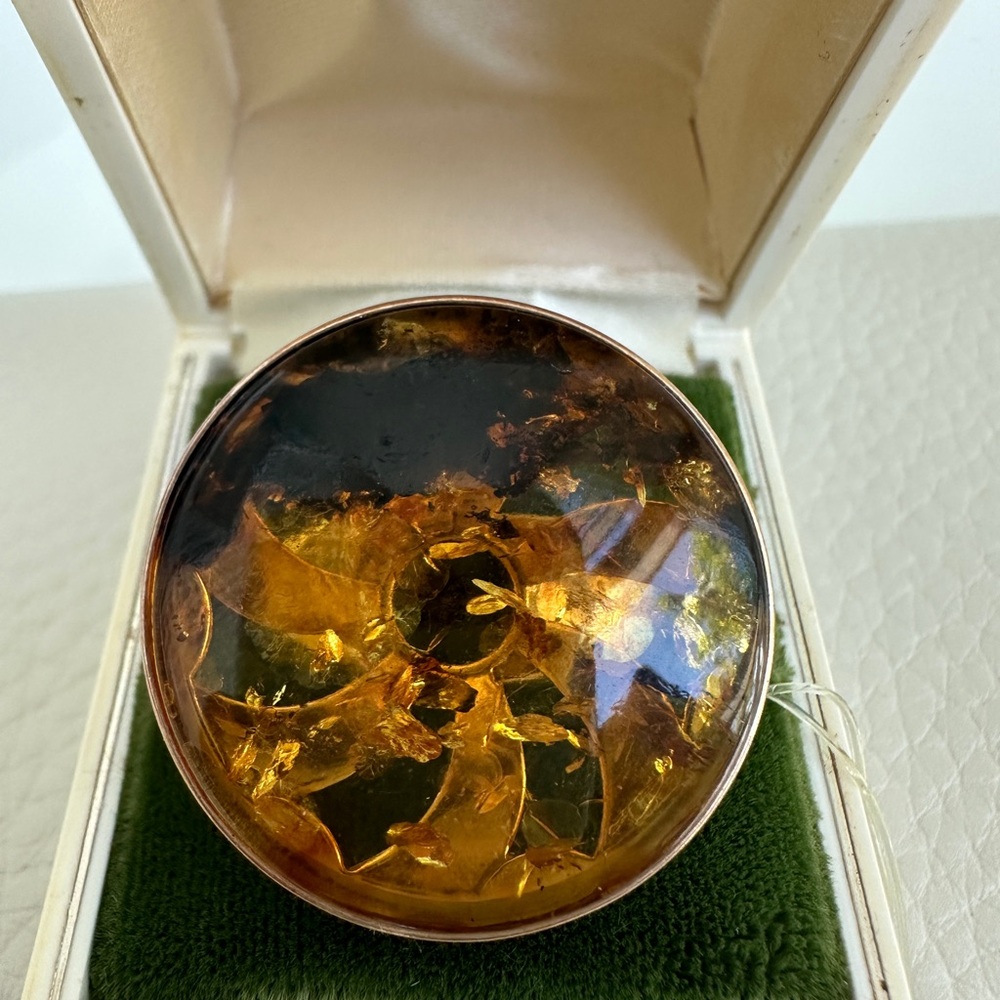 Sterling silver gold plated Huge amber ring